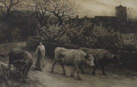 Herbert Dicksee (1862-1942), etching, 'On the Road', signed in pencil, publ. 1909, 33 x 50cm