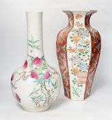 A Chinese peach-decorated vase and a Chinese hexagonal vase, latter 36cm