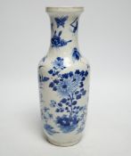 A 19th century Chinese blue and white vase decorated with flowers and bugs, 25cm high