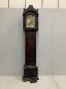 An early 18th century chinoiserie lacquer eight day longcase clock, the arched dial marked Henry