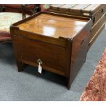 A George III mahogany tray top commode, cut-down, width 53cm, depth 49cm, height 47cm