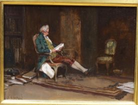 A. Simpson (c.1900), oil on panel, 18th century gentleman reading, signed, 14 x 19cm, ornate gilt