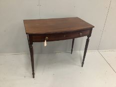 A Regency and later mahogany bow front side table, width 91cm, depth 54cm, height 73cm
