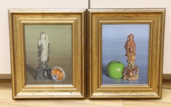 Edward Griffiths, pair of oils on board, 'Holy man with temptations' and one other, each signed,