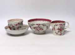 Late 18th/early 19th century pearlware small jug, sugar bowl and a cream jug, 6.5cm high and a