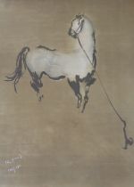 Kaiko Moti (Indian, 1921-1989), limited edition print, Tethered white horse, signed, 146/180, 73 x