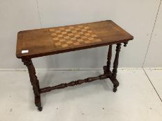 A Victorian inlaid mahogany games table, width 86cm, depth 41cm, height 67cm