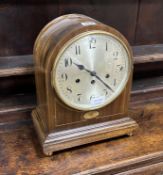 A George V inlaid mahogany mantel clock, height 34cm