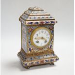 A French champlevé enamel mantel clock, 21cm
