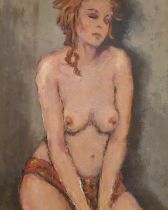 Ken Moroney (1949-2018), oil on board, Nude study, signed, Studio stamp verso, 27 x 22cm