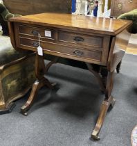 A small reproduction Regency style mahogany sofa table, width 68cm, depth 46cm, height 72cm