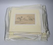 Twenty-three 19th century and later pencil, ink and watercolour sketches, Landscapes and
