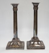 A pair of Georgian Old Sheffield Plate candlesticks, 31.5cm