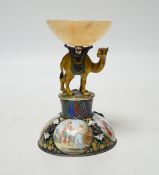 A 19th century Viennese? white metal, polychrome enamel and onyx mounted small centrepiece decorated