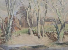 Ernest Alfred Sallis Benney (1894-1966), watercolour, Landscape with trees beside a stream,