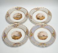 A set of four Dresden porcelain cabinet plates decorated with landscapes, 22cm diameter