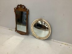 An 18th century style walnut fret cut wall mirror, width 37cm, height 67cm together with a