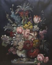 Paul Yini, oil on canvas, Still life of flowers in a vase, signed, 75 x 62cm