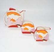 A Wedgwood Bizarre by Clarice Cliff Blue Autumn Stamford tea set, limited edition with box and