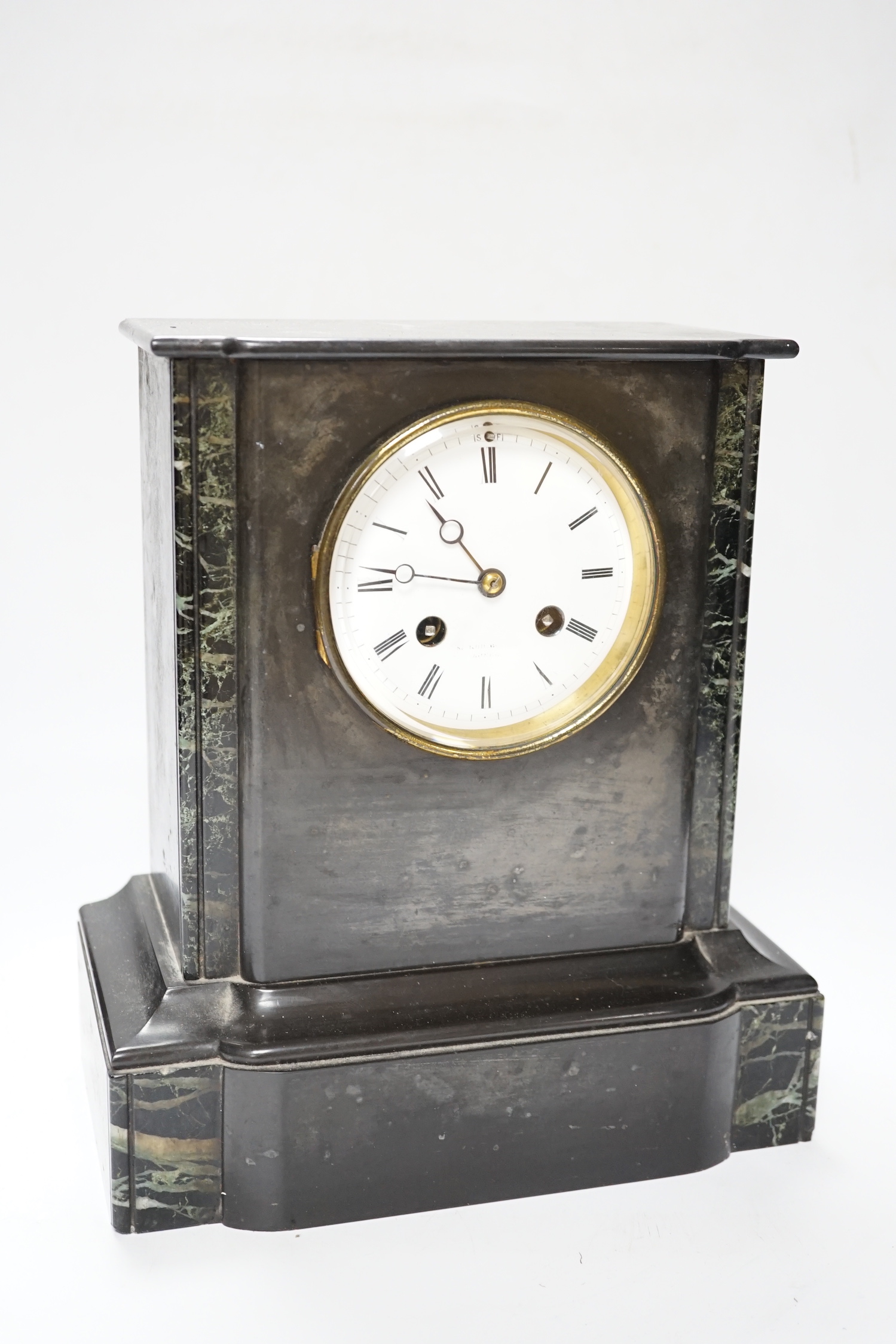 A black slate and marble mantle clock, 6.5cm high - Image 4 of 6