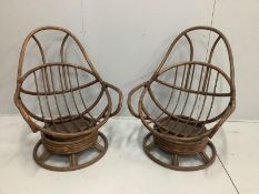 A pair of vintage bamboo tub framed chairs, width 78cm, depth 78cm, height 100cm