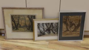 Ernest Alfred Sallis Benney (1894-1966), three watercolours, including 'Beach trees in Worth
