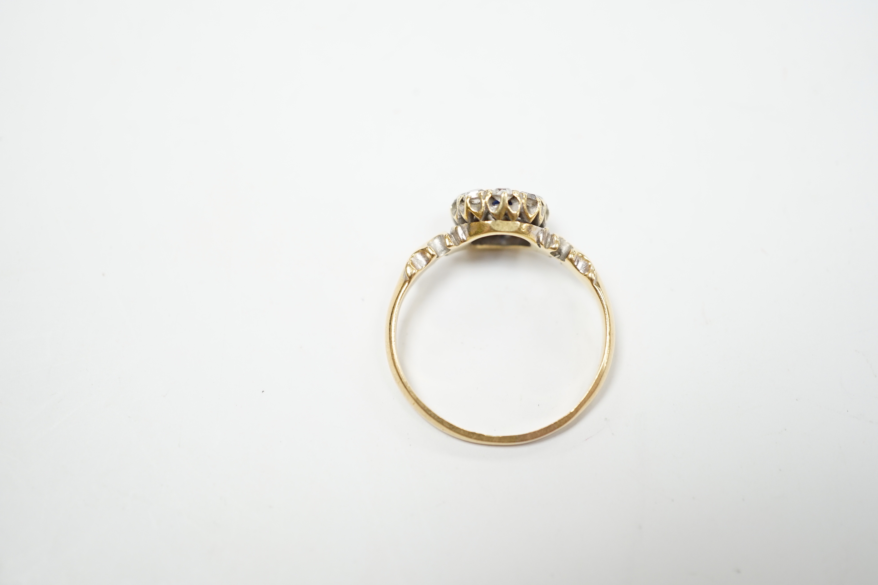A late Victorian 18ct gold, sapphire and diamond set circular cluster ring, Birmingham, 1889, size - Image 4 of 5