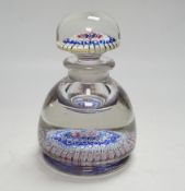 A large late 19th century Bohemian? millefiori glass inkwell, 15.5cm