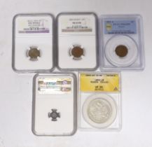 Russia One rouble 1893, ANACS graded VF 35, British India 2 Annas 1862 (C), NGC graded UNC, damage