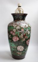 A large Japanese cloisonné enamel vase, Meiji period, mounted as a lamp, 45cm to vase rim
