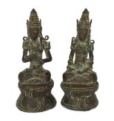 * * A pair of bronze seated figures of Bodhisattva, Java, 18th/19th century, each 10cmPlease note