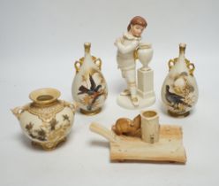 A group of five late 19th century Worcester ceramics, to include figure of a boy, a chamberstick