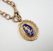 A 9ct gold albert, 38cm, hung with a 9ct gold and enamel football related medal engraved 'L .&. D