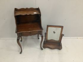 A two tier mahogany bedside table with single drawer, width 43cm, depth 36cm, height 74cm together