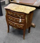 A Louis XV style gilt metal mounted marble topped serpentine petite commode, width 65cm, depth 34cm,