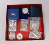 Nineteen silver commemorative coins, medals or silver ingots, including Australia $1 koala 2012p,