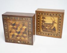 Two 19th century Tunbridge ware tesserae mosaic rosewood boxes,