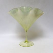 Attributed to Harry Powell for Whitefriars - an iridescent vaseline glass floriform vase, 21cm high