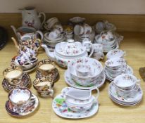 An early 19th century Newhall type tea set, pattern 95, mixed continental tea ware and Imari