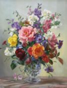 Albert Williams (1922-2010), oil on canvas, Still life of flowers in a glass vase, signed, 49 x