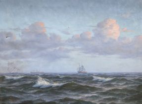 A. Bulour, Continental oil on canvas, Shipping at sea, signed, 52 x 69cm