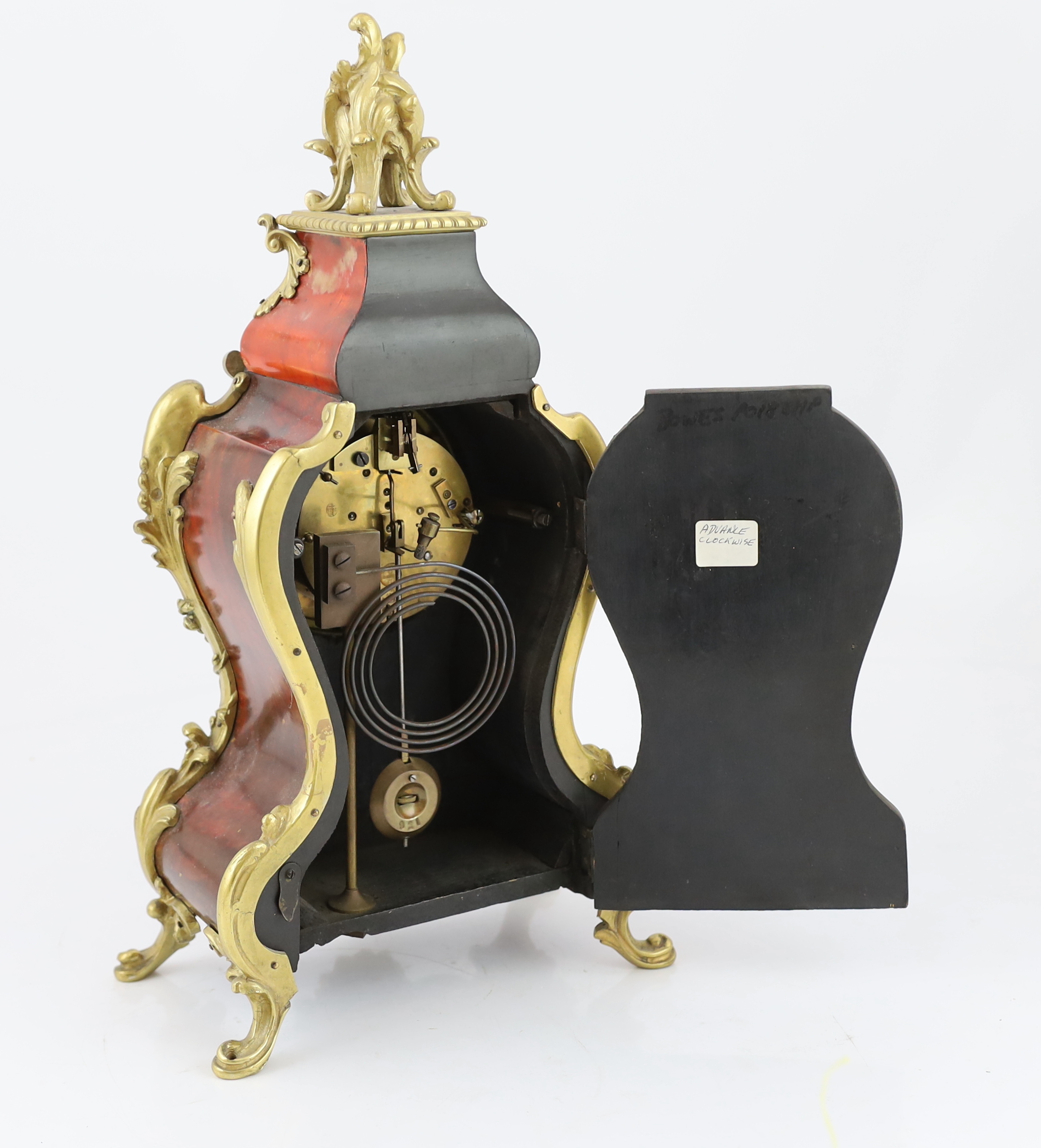 An early 20th century French ormolu mounted red tortoiseshell eight day mantel clock, of Louis XVI - Image 3 of 5