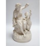 A late 19th century parian group of a goddess and putti, 31cm