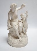 A late 19th century parian group of a goddess and putti, 31cm