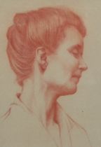 Follower of Sir Edward Coley Burne-Jones (English, 1833-1898), sanguine chalks, Portrait of a