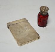 A late Victorian silver mounted ruby glass scent bottle, Birmingham, 1897, 61mm and a later silver