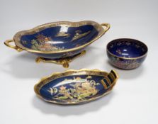 A group of Carltonware Mikado pattern wares to include a scalloped bowl, a twin handled bowl, two