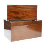 An early Victorian mahogany tea caddy and a jewellery casket, casket 37cm wide x 19cm high
