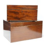 An early Victorian mahogany tea caddy and a jewellery casket, casket 37cm wide x 19cm high