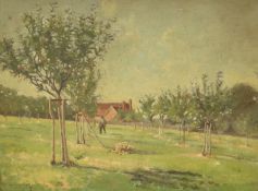 English School, oil on canvas, Orchard landscape, unsigned, 35 x 45cm